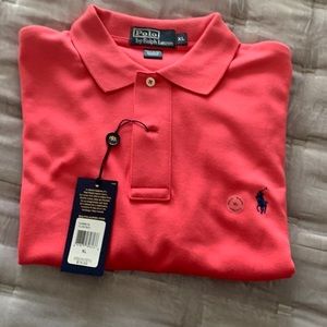 Salmon with navy pony RL polo.  New with tags.